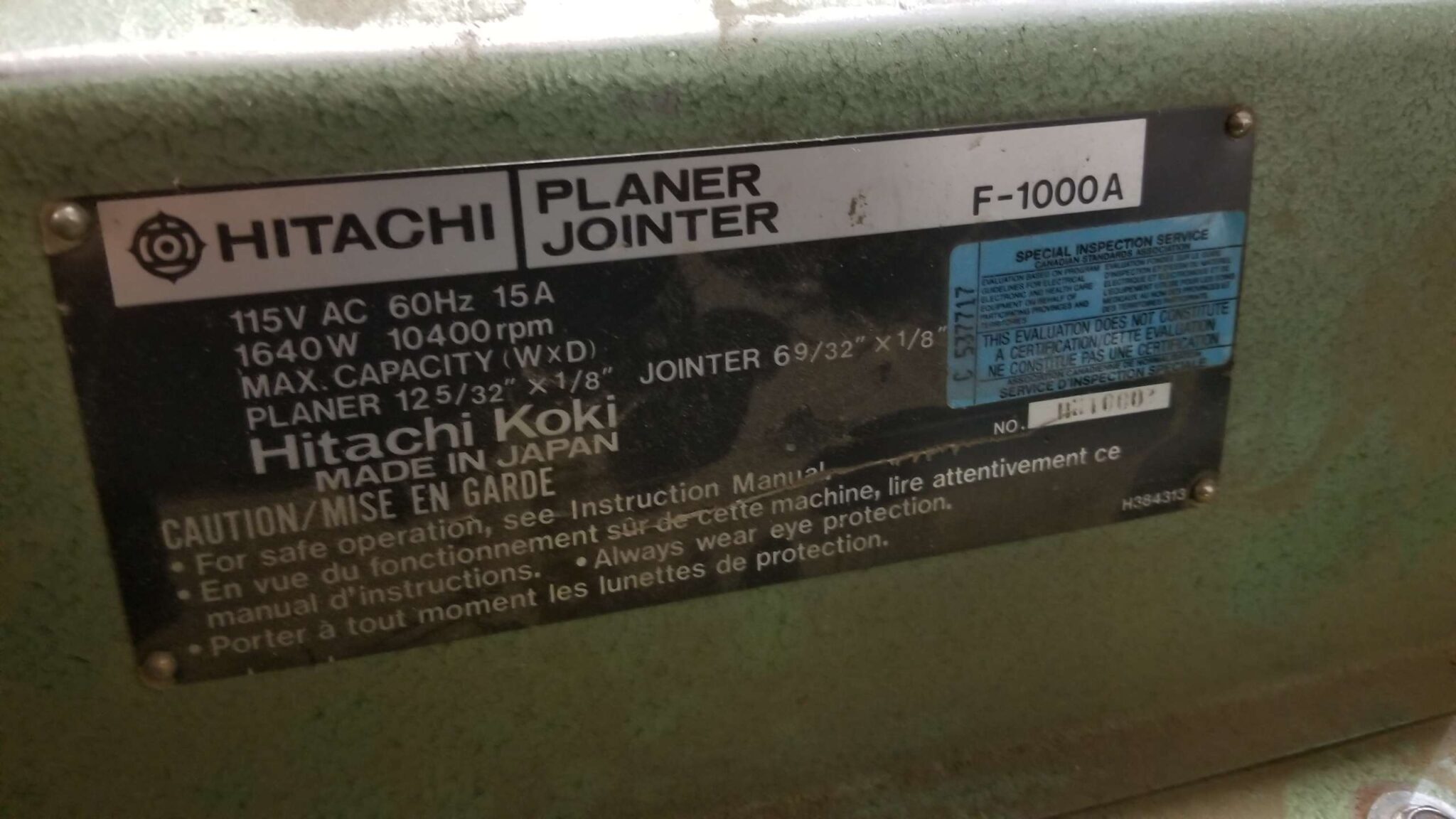 Used HITACHI F1000A Planer / Jointer Coast Machinery Group
