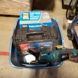 Used Makita Angle Grinder and Bin of Misc Tools for sale