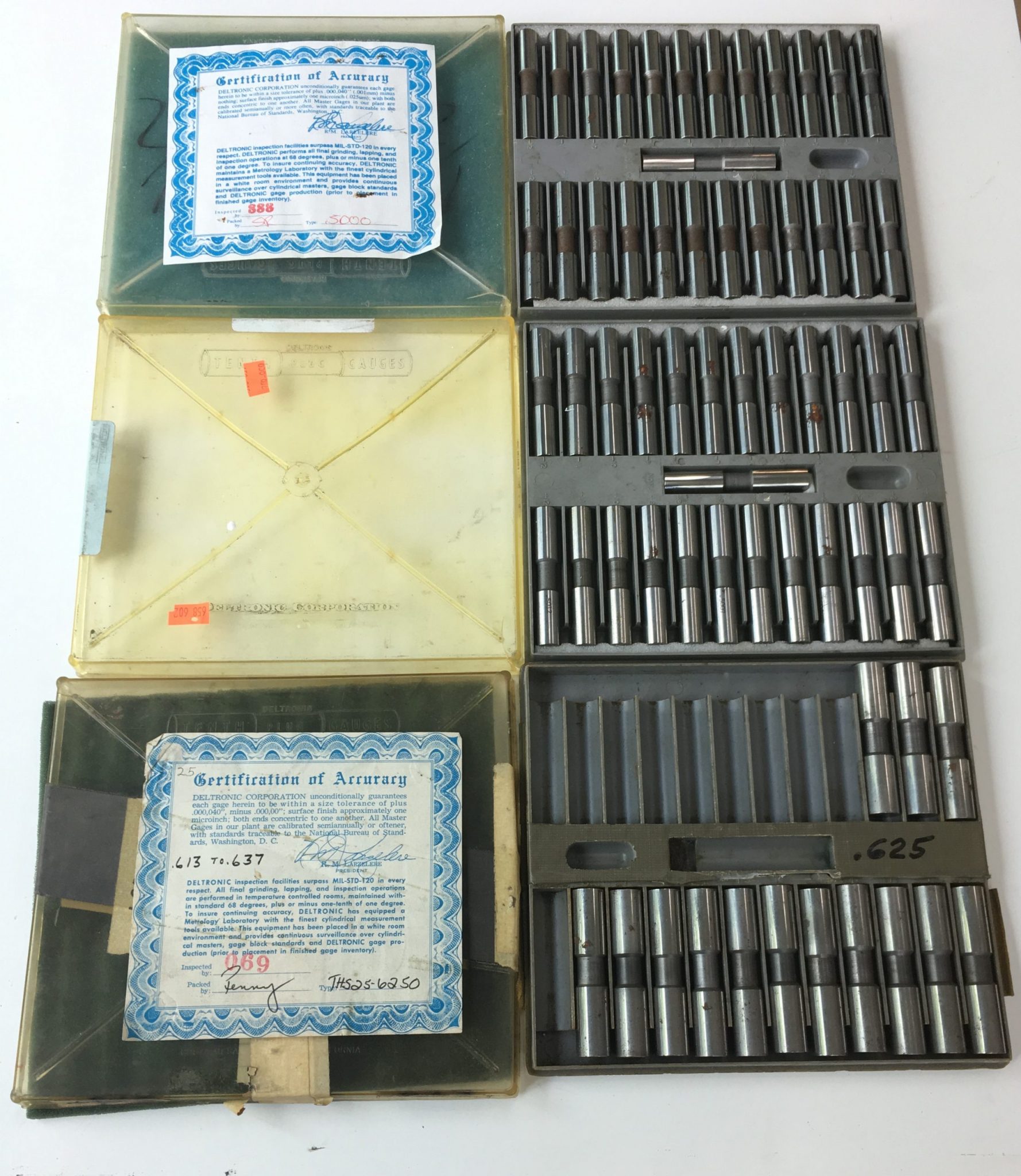 Deltronic Plug Gauges (Double Set) .4988.5012/ .49885012 / .613.637 Coast Machinery Group