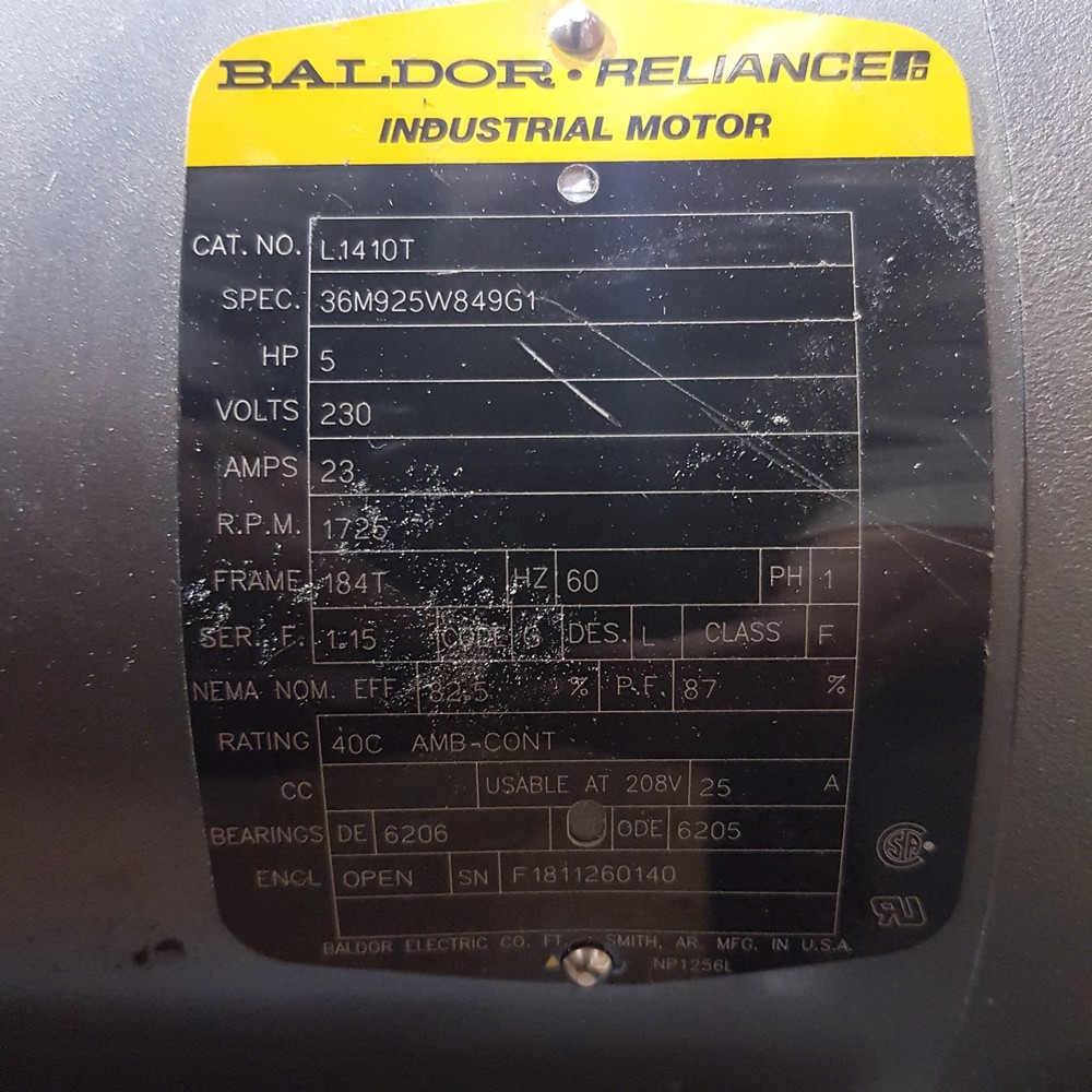Used Baldor 5 Hp Single Phase Motor Coast Machinery Group