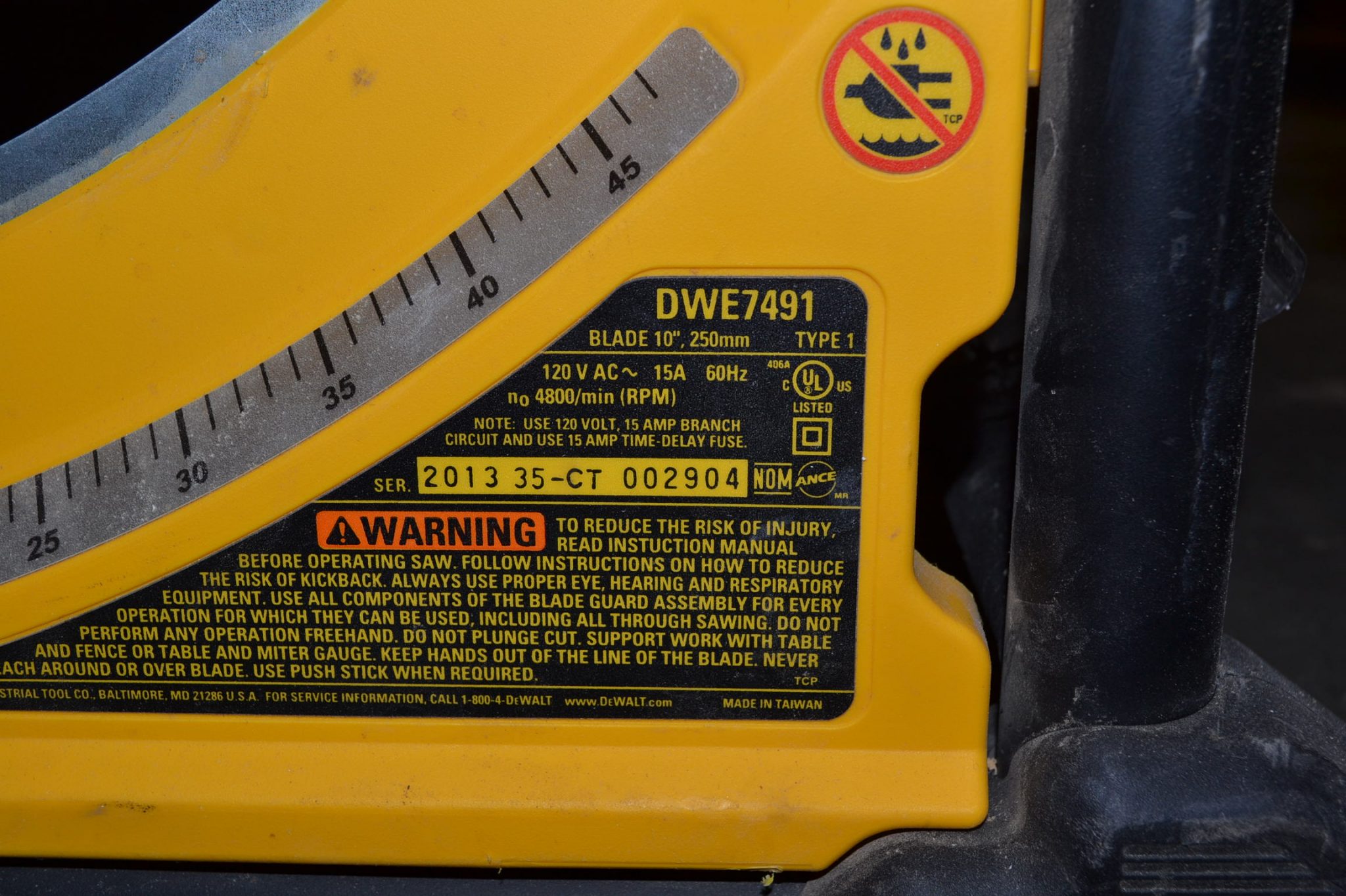 Used Dewalt DWE7491 HeavyDuty 10" (254 mm) Job Site Table Saw Coast