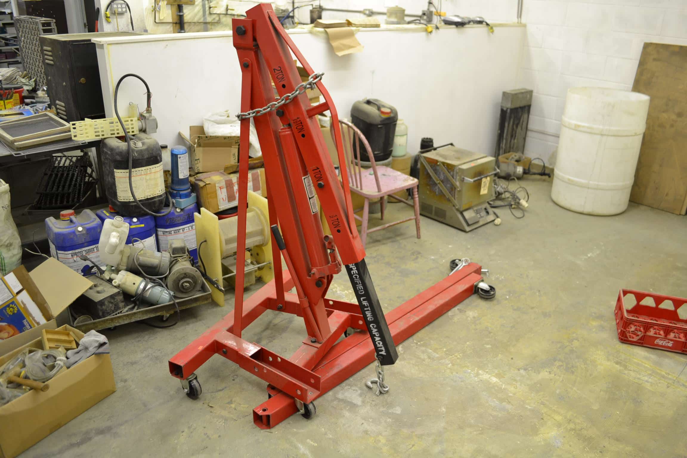 Used 2 Ton Hydraulic Folding Engine Crane Stand Hoist lift Jack With Wheels Coast Machinery Group