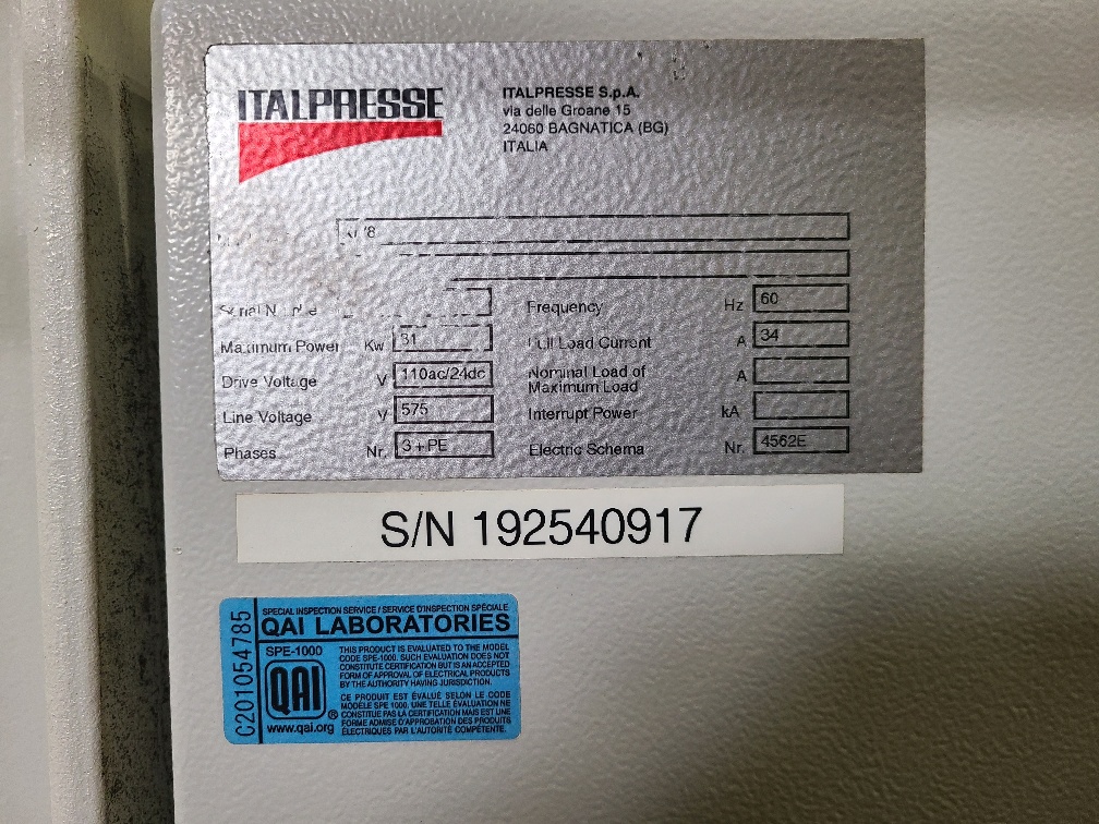 Used Italpresse Hydraulic Hot Press for sale from Coast Machinery Group.